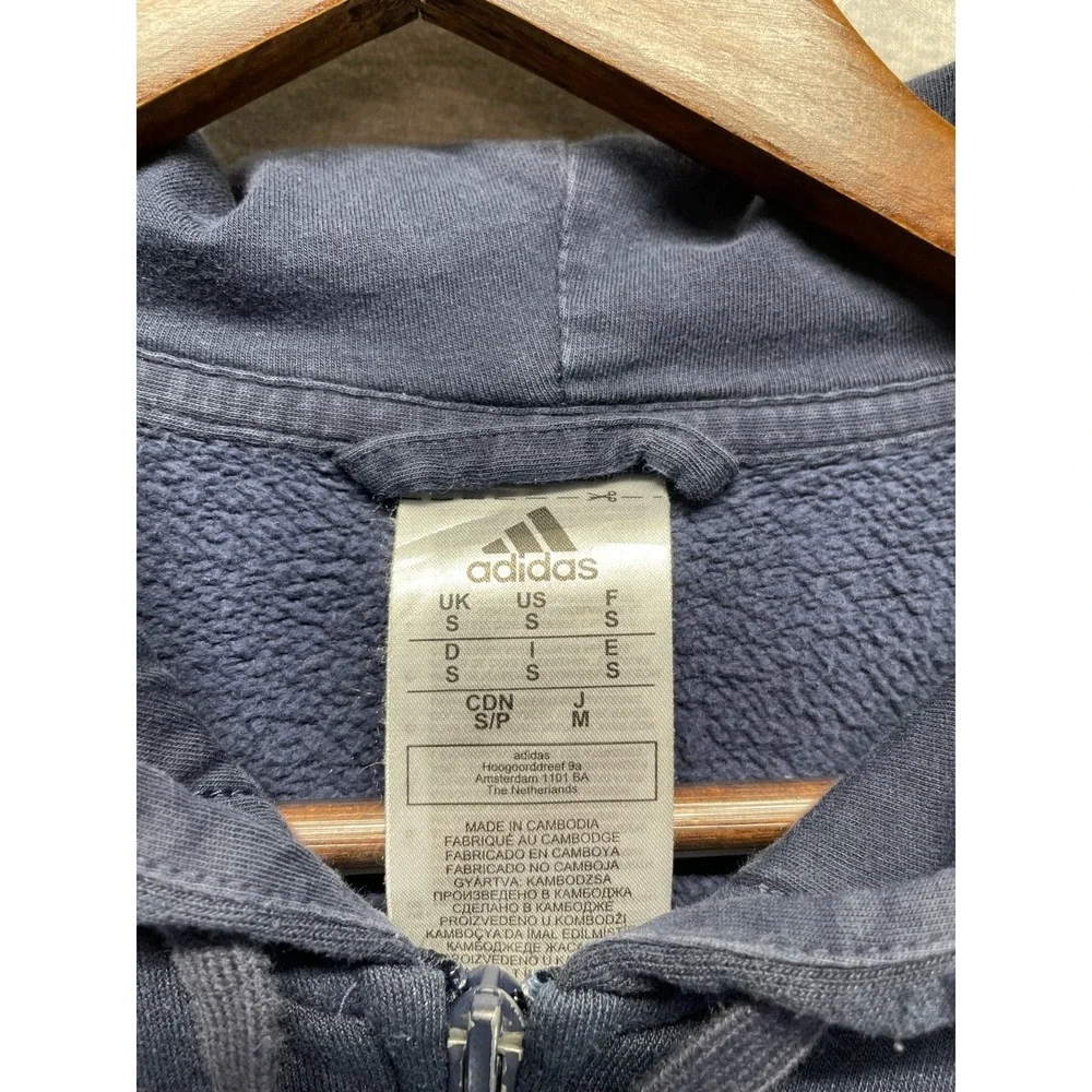 Adidas Essentials Hoodie Mens Small Navy Logo Fleece Lined Full Zip Athleisure